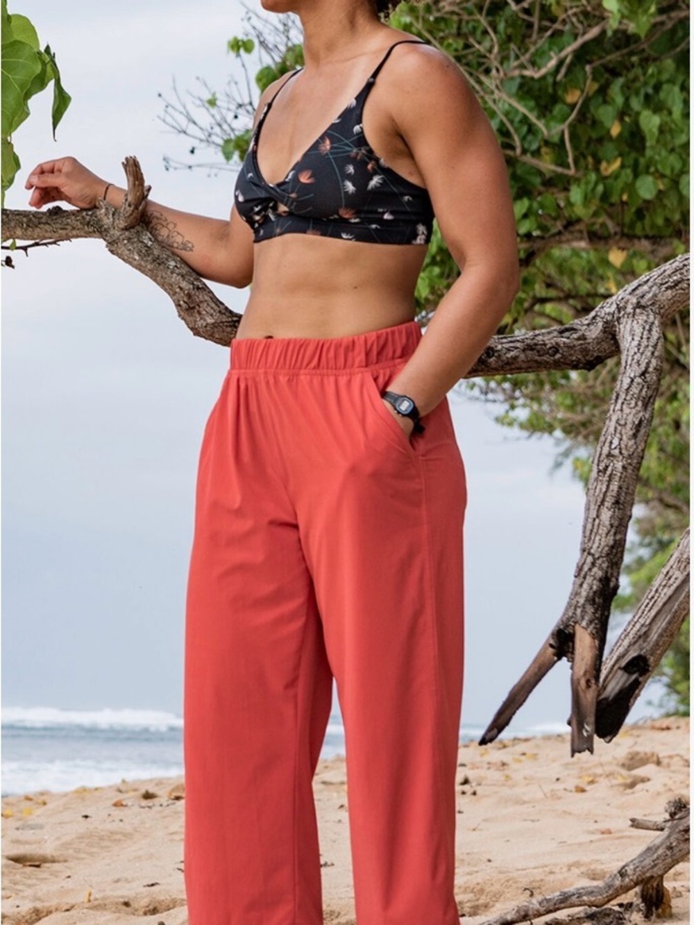 Title Nine Slaycation Everyday Wide-Leg Pants in Coral Red
